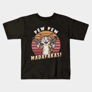 Vintage Retro Cat Pew Pew Madafakas Kids T-Shirt